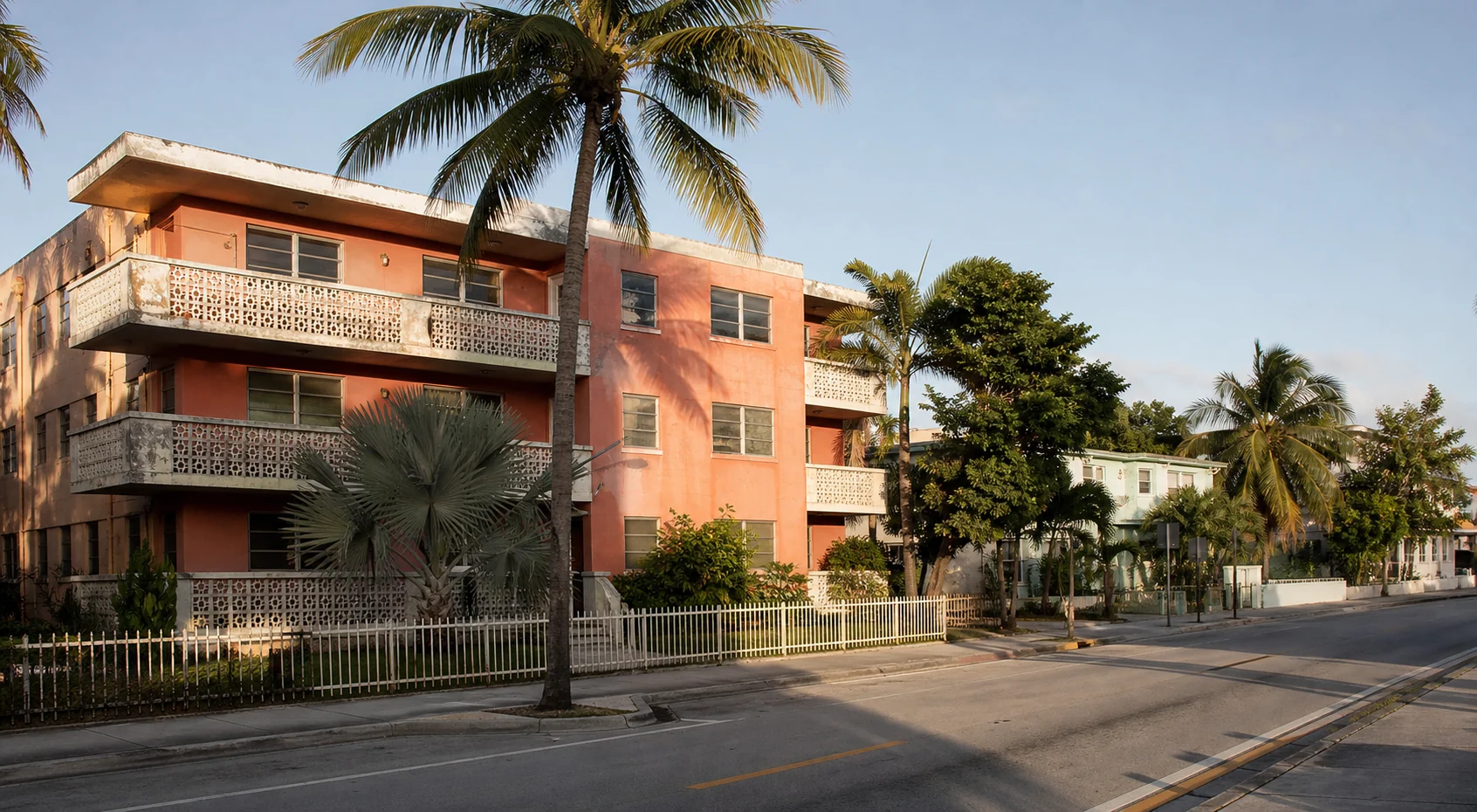 Colorful Miami neighborhood street scene
